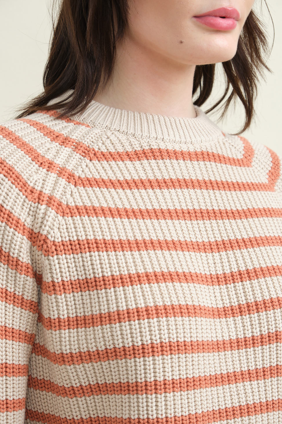 Detailing on Phoebe Stripe Sweater in Natural/Rose Ash