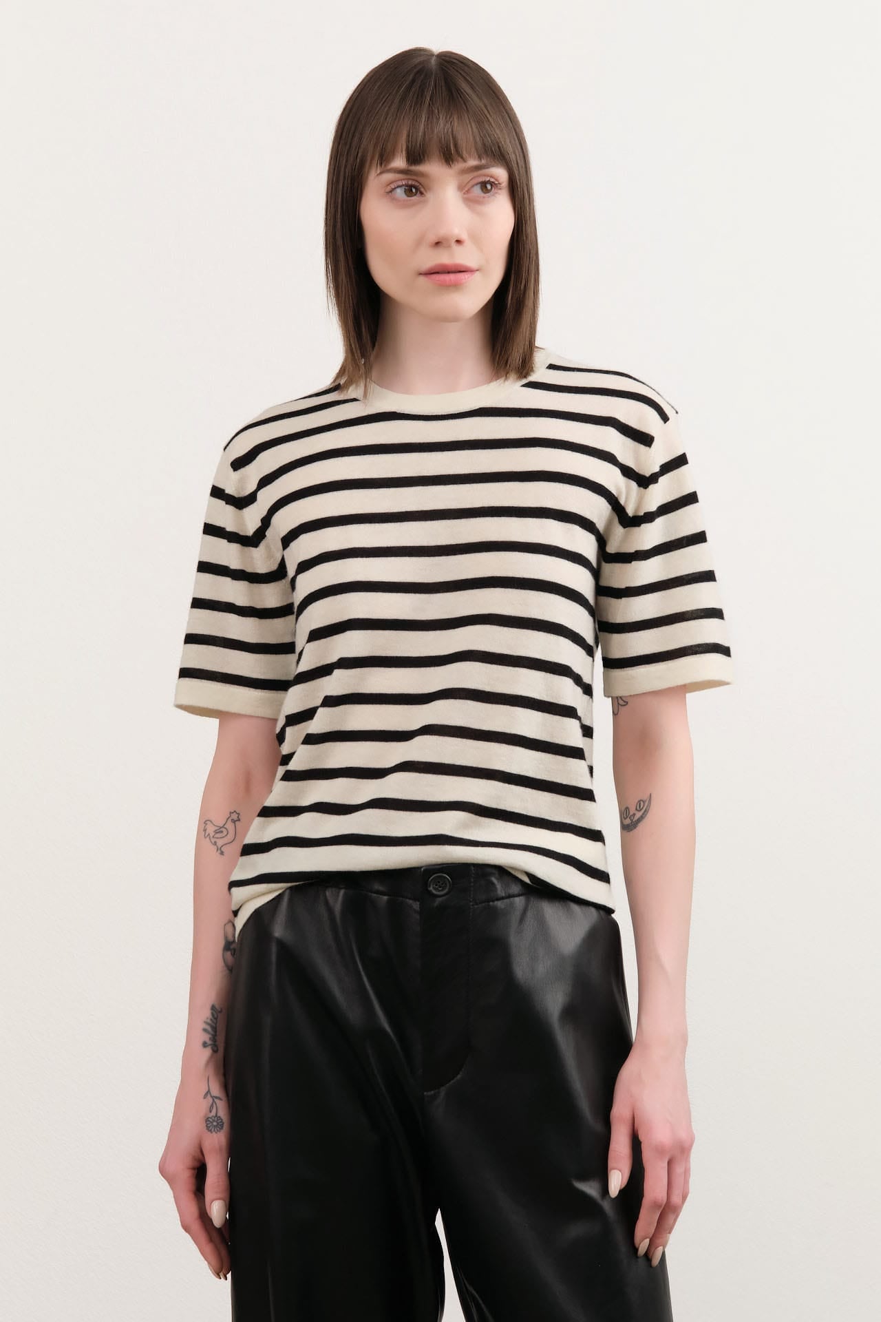 Demylee Apparel Womens Blouses Remy Stripe Superfine Cashmere Top