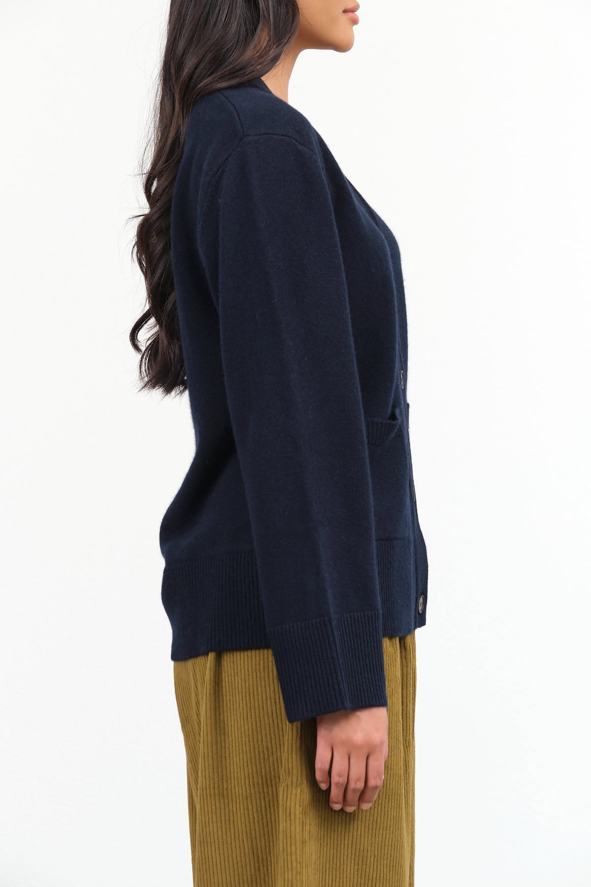 Demylee New York Designer Button Up Cashmere Sano Cardigan in Navy Blue