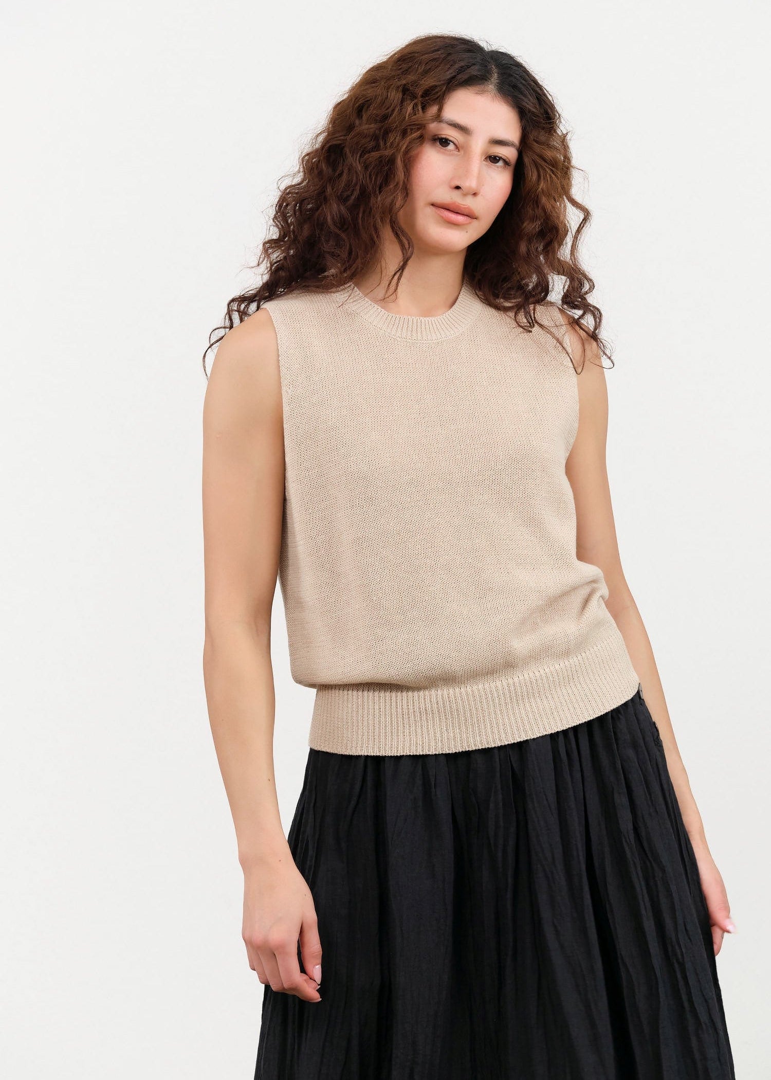 DEMYLEE Apparel Womens Sweaters Selina Cotton Linen Top in Pearl Barley Pearl Barley / XSmall