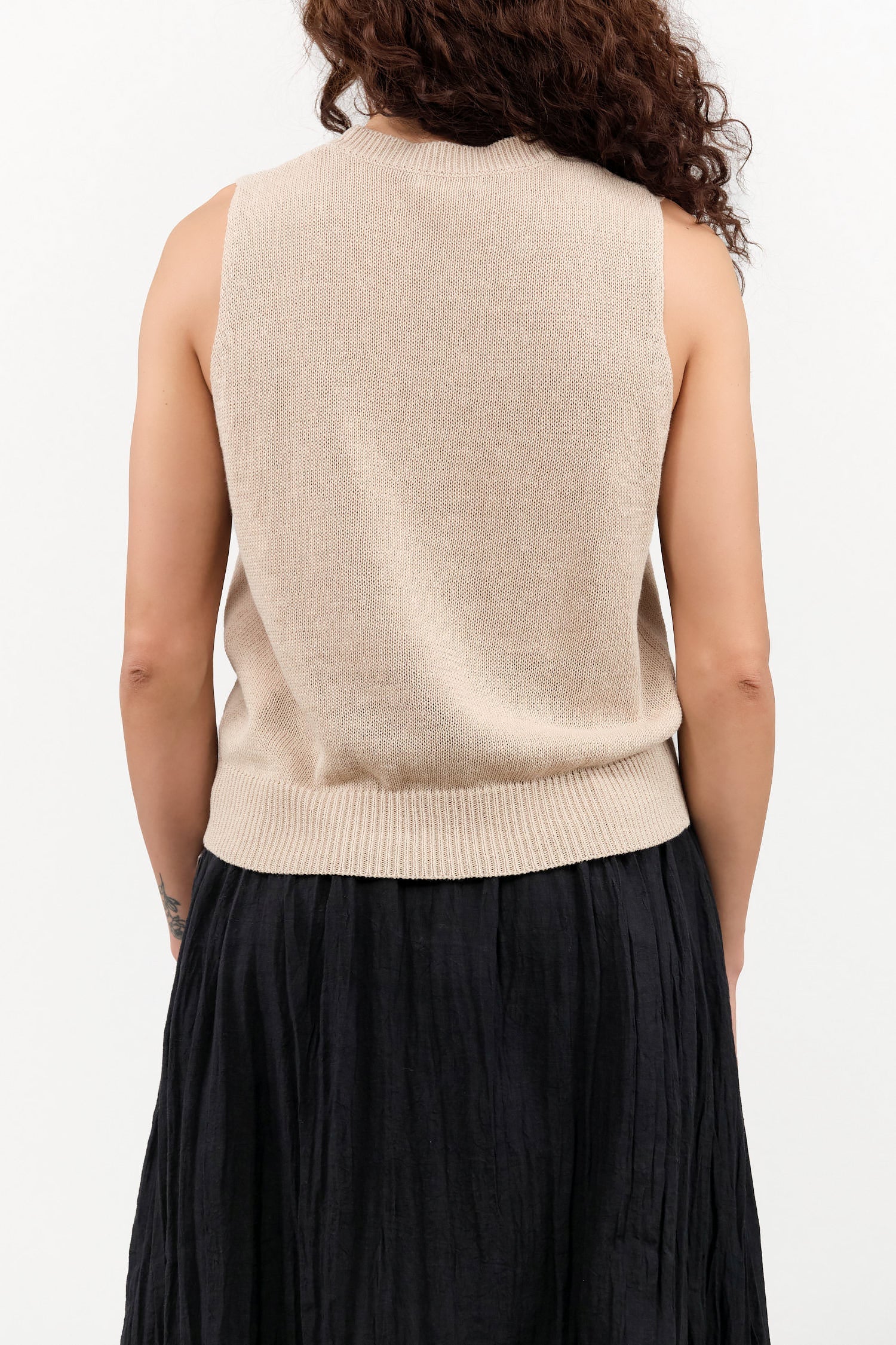 Pearl Barley Tan Sleeveless Selina Cotton Linen Sweater Top by Demylee Designer Brand 