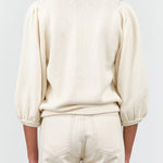 Designer Demylee 3/4 Balloon Sleeve Cotton Crewneck Vayn Sweater in Natural White Cream