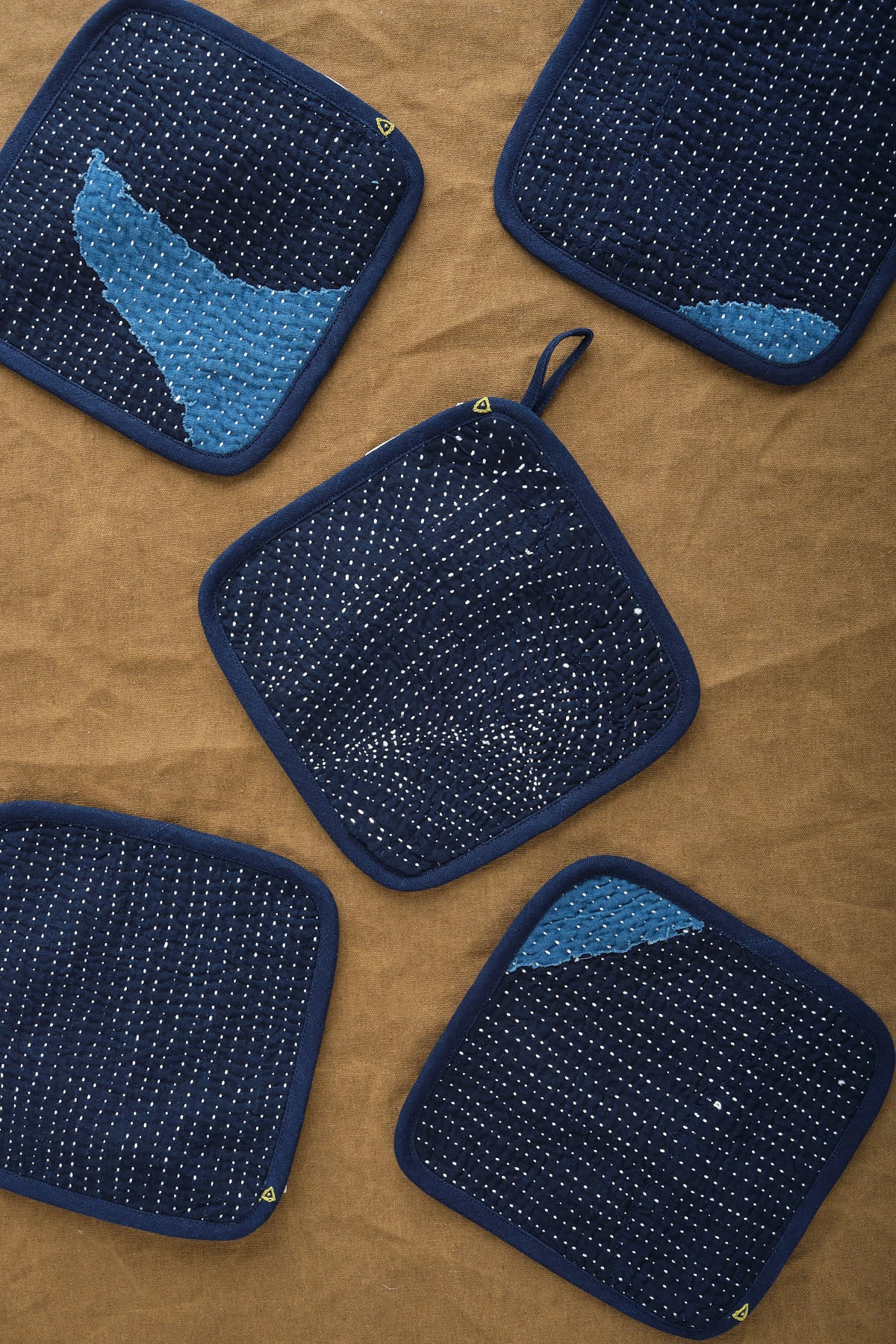 Eleven Eleven Hand-quilted Pot Holders in Indigo