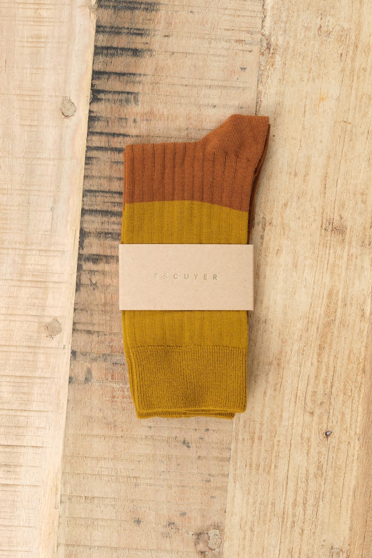 Colour Block Socks in Mustard and Bronze by Escuyer