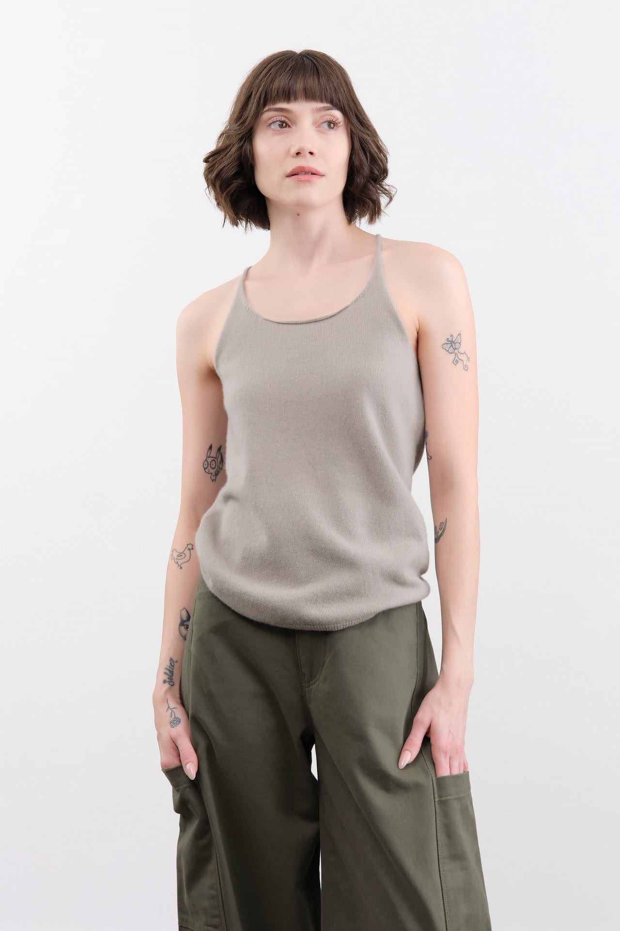 Evam Eva Apparel Womens Blouses Cashmere Camisole in Beige