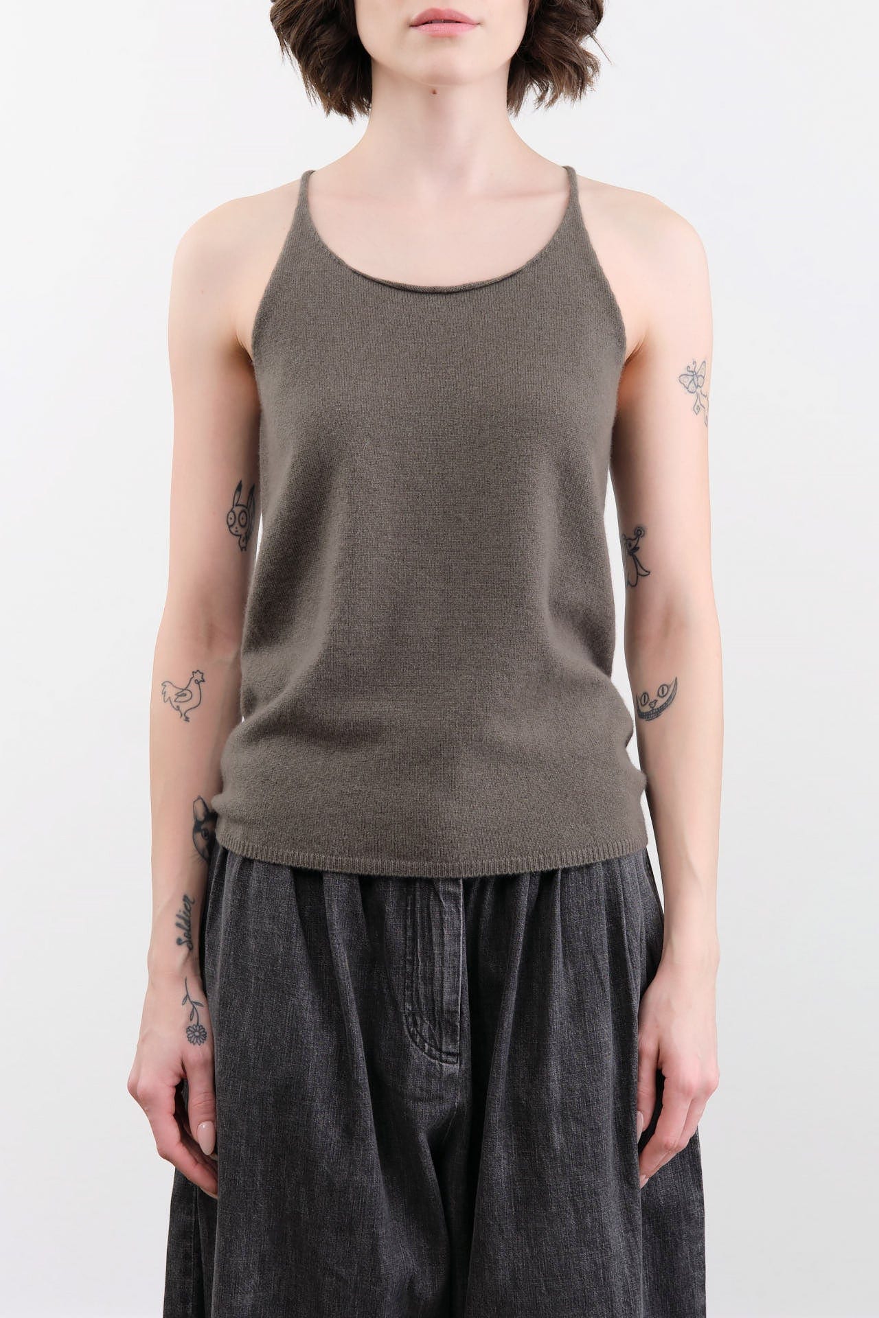 Evam Eva Apparel Womens Blouses Cashmere Camisole in Khaki