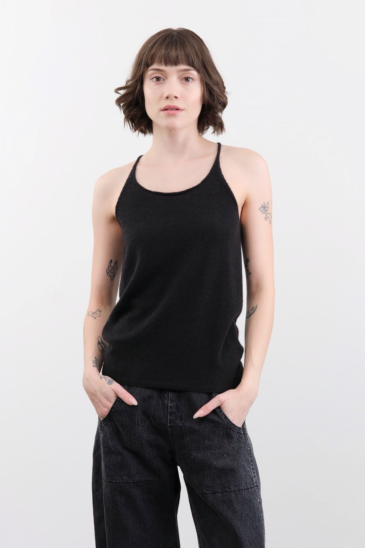 Evam Eva Apparel Womens Blouses Cashmere Camisole in Sumi