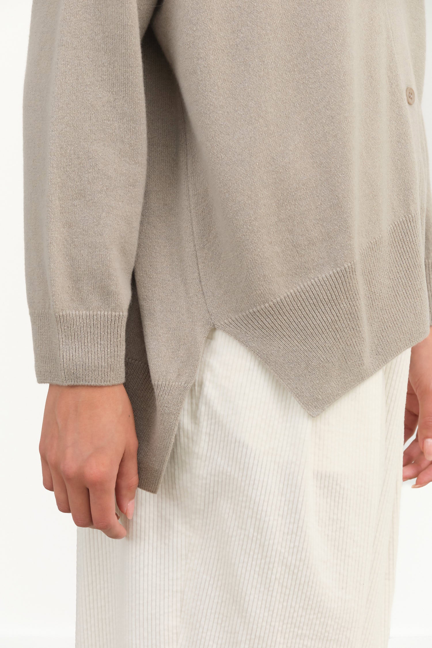 Cashmere Button Up Cardigan in Beige Grey by Evam Eva Japanese Designer Brand 