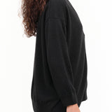 Evam Eva Japanese Designer Brand Cashmere Button Up Cardigan in Sumi Black