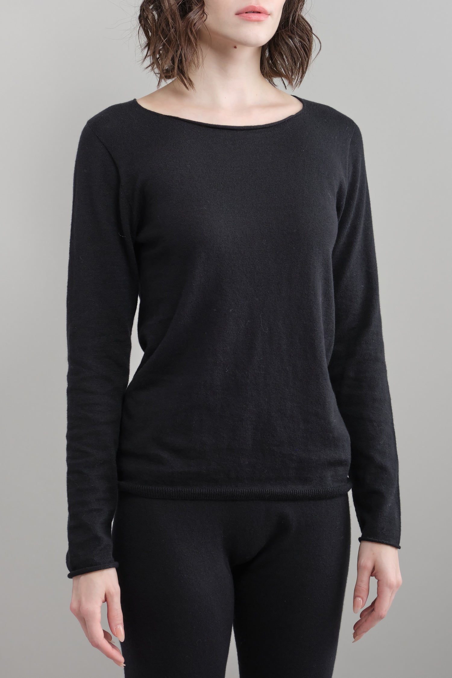 Front of Cotton Cashmere Pullover in Black