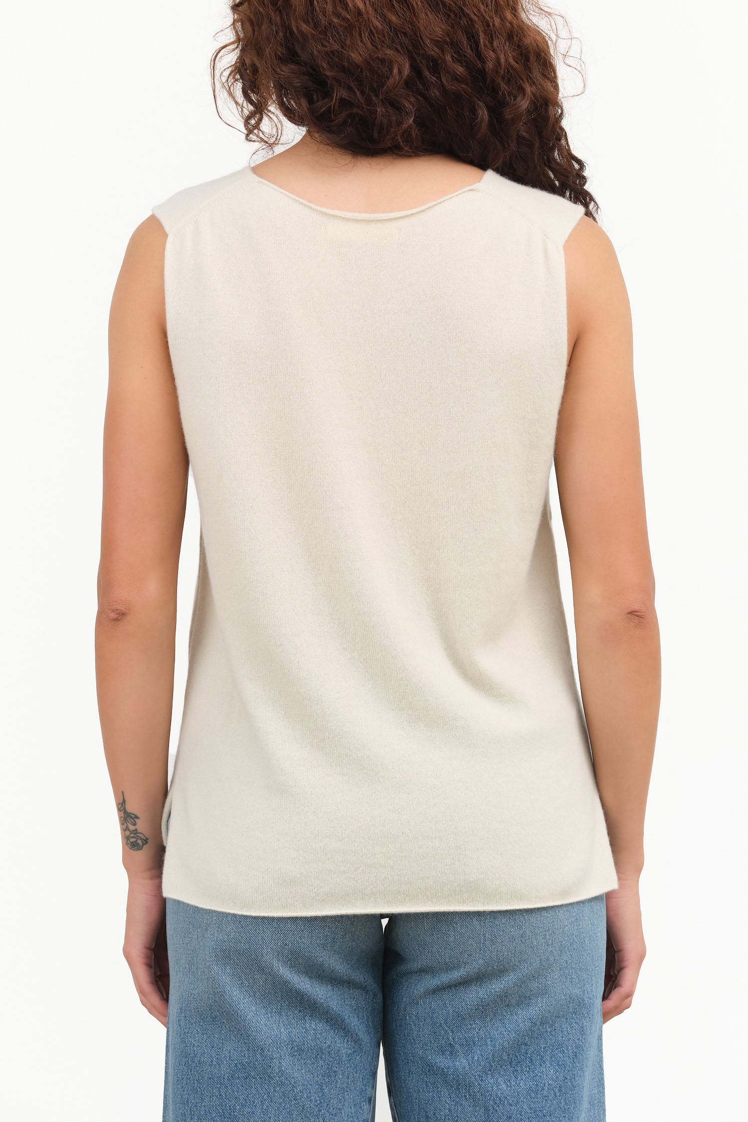 Beige White Cashmere Sleeveless Layering Tank Top by Evam Eva Japanese Designer Brand 