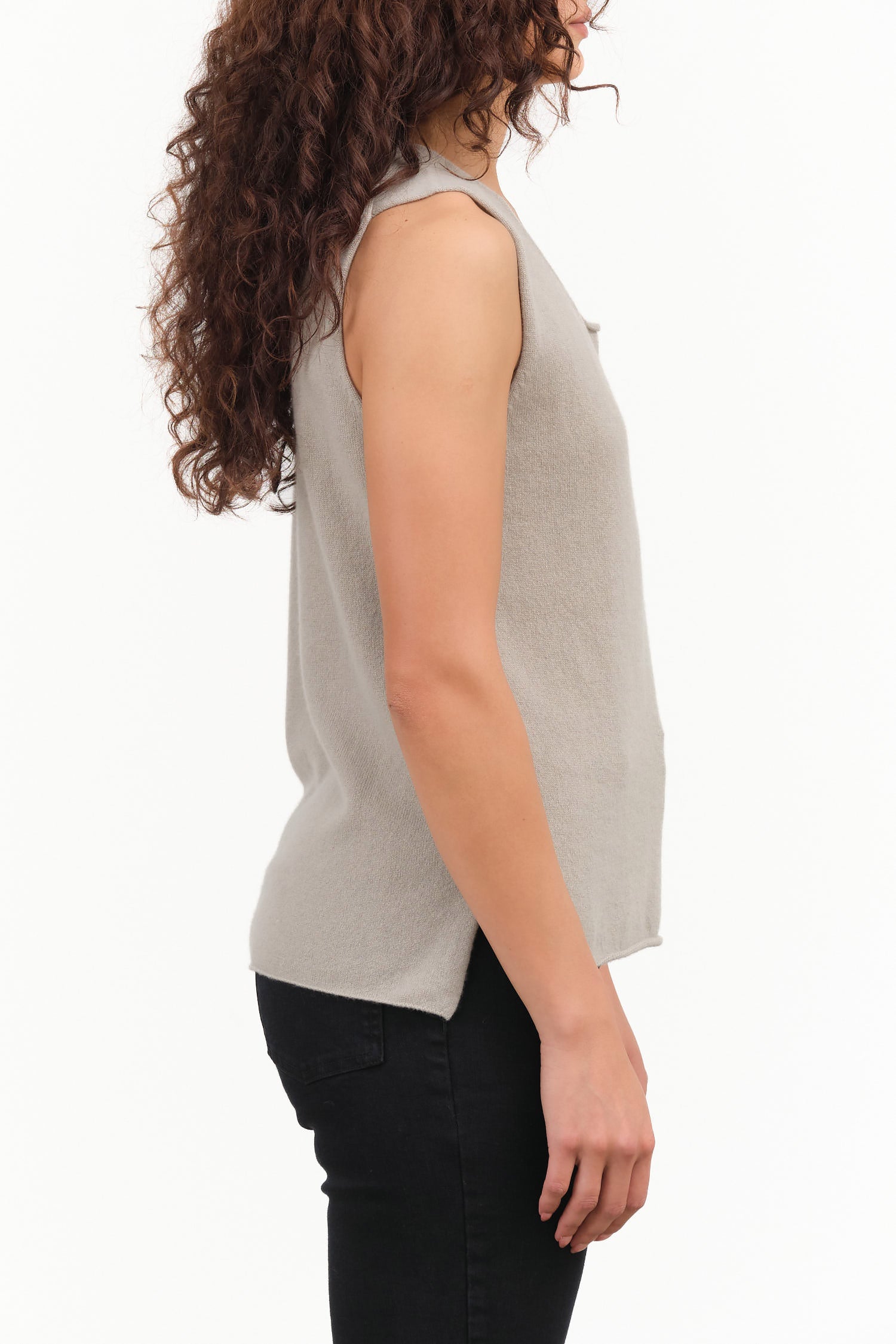 Evam Eva Designer Japanese Brand Cashmere Sleeveless Layering Tank Top in Kinari Grey