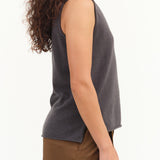 Evam Eva Japanese Designer Brand Cashmere Sleeveless Layering Tank Top in Dark Stone Gray