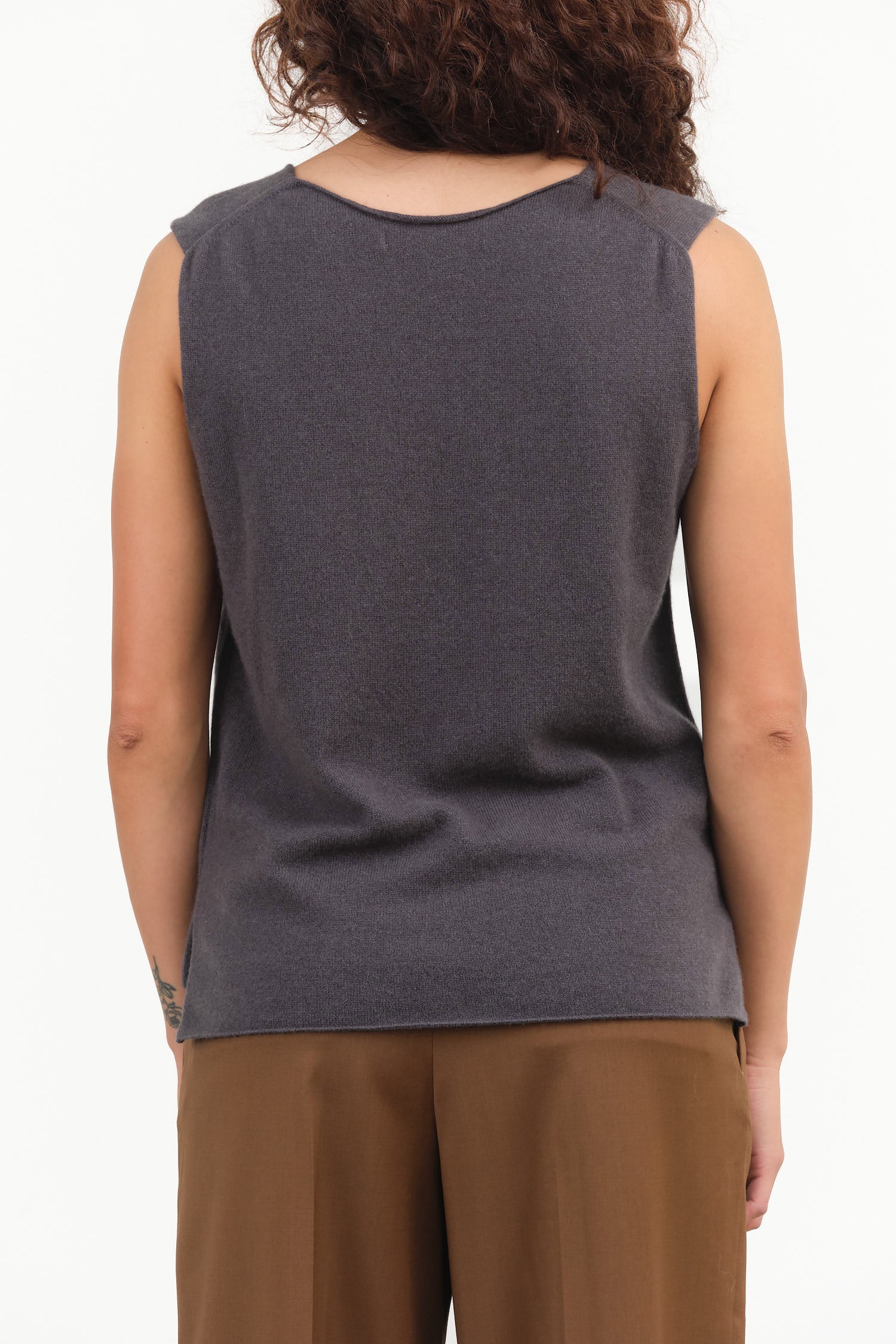 Dark Stone Gray Cashmere Sleeveless Layering Tank Top by Evam Eva Japanese Designer Brand 