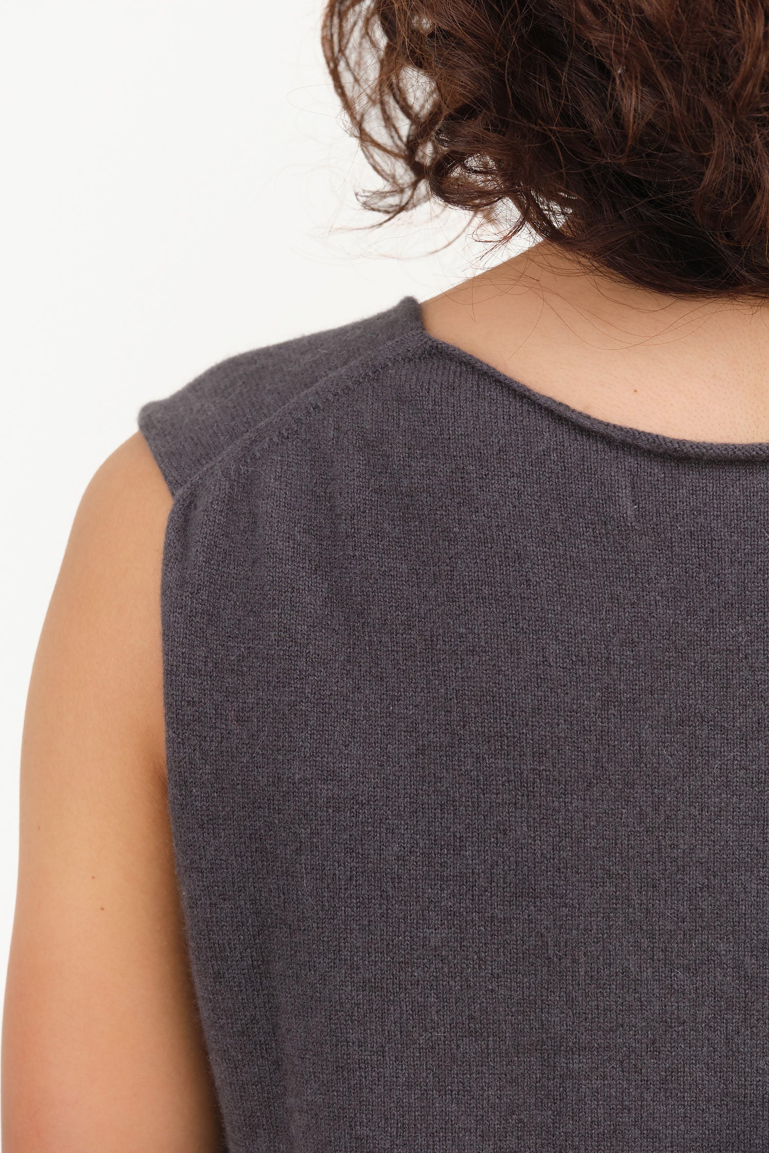 Cashmere Sleeveless Layering Tank Top in Dark Stone Gray by Evam Eva Japanese Designer Brand 