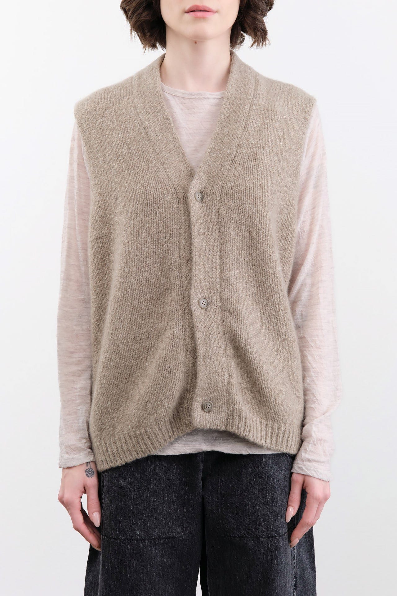 Evam Eva Apparel Womens Sweaters Cashmere Vest in Mocha