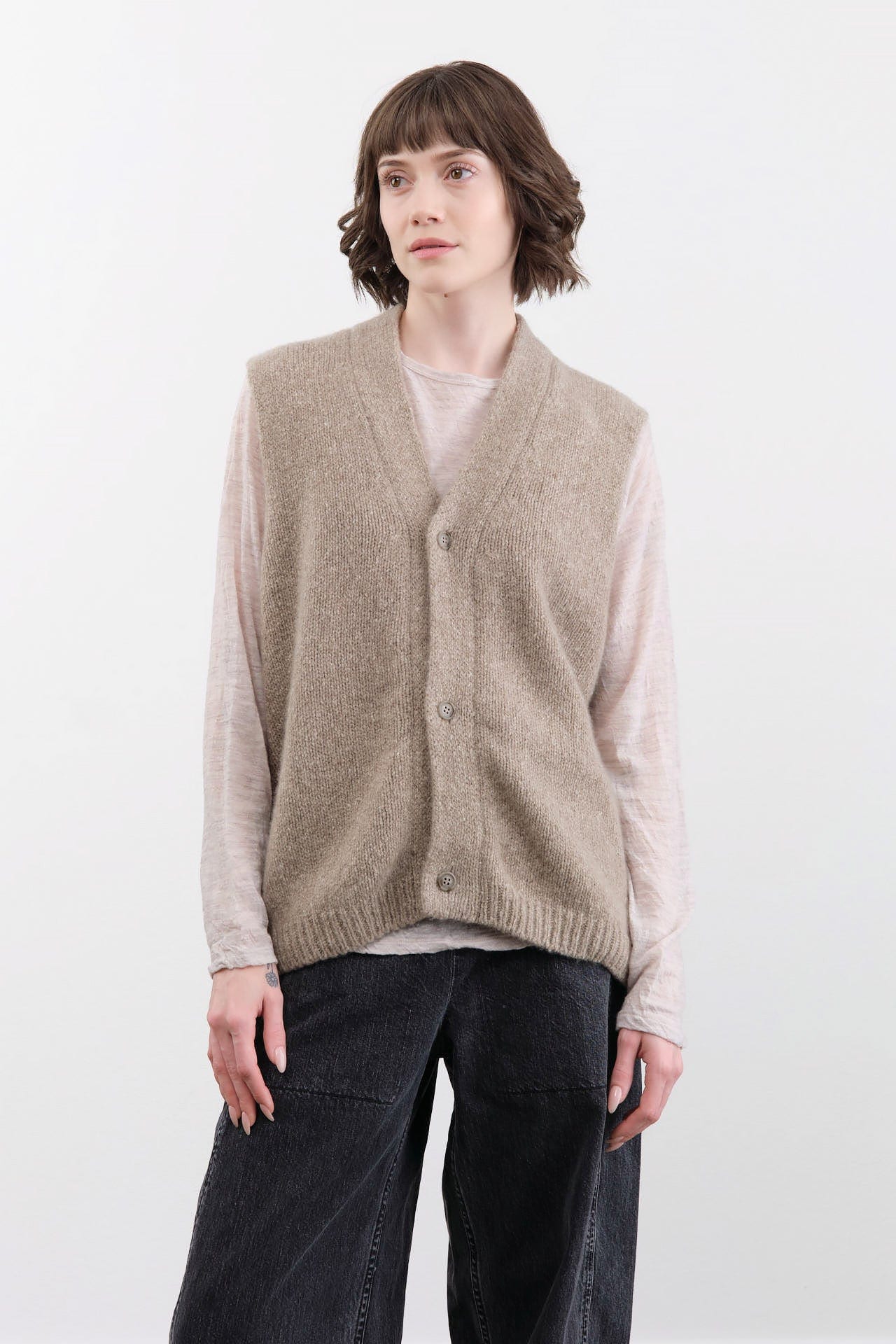 Evam Eva Apparel Womens Sweaters Cashmere Vest in Mocha
