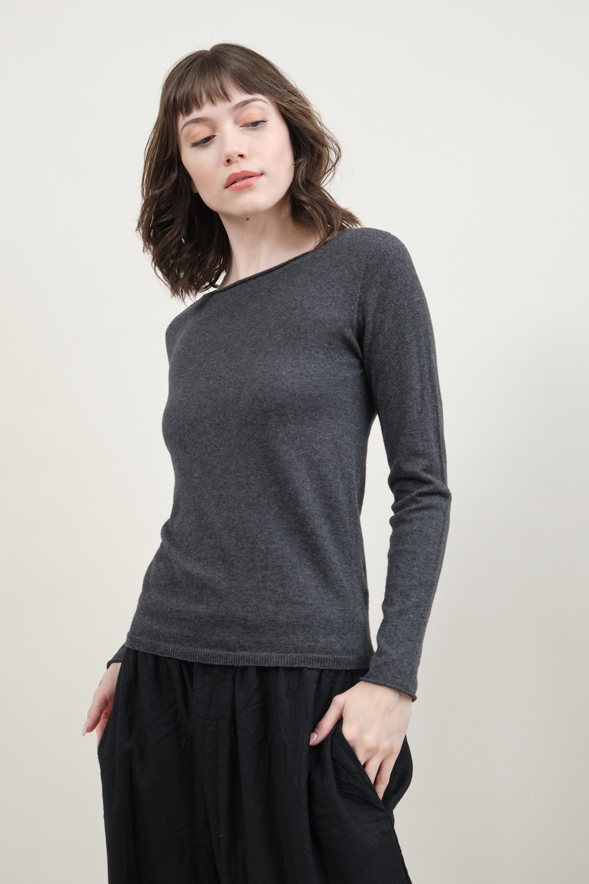 Cotton Cashmere Pullover in Charcoal