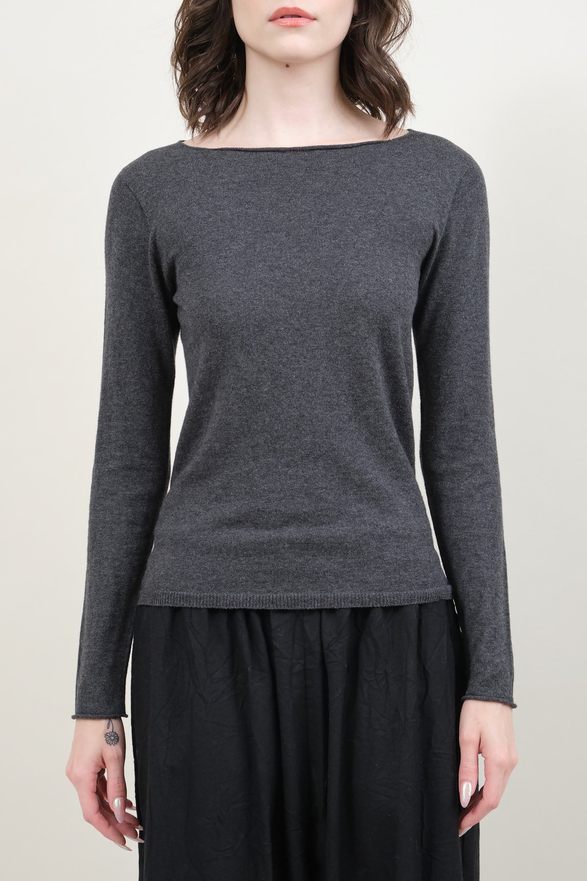 Front of Cotton Cashmere Pullover in Charcoal