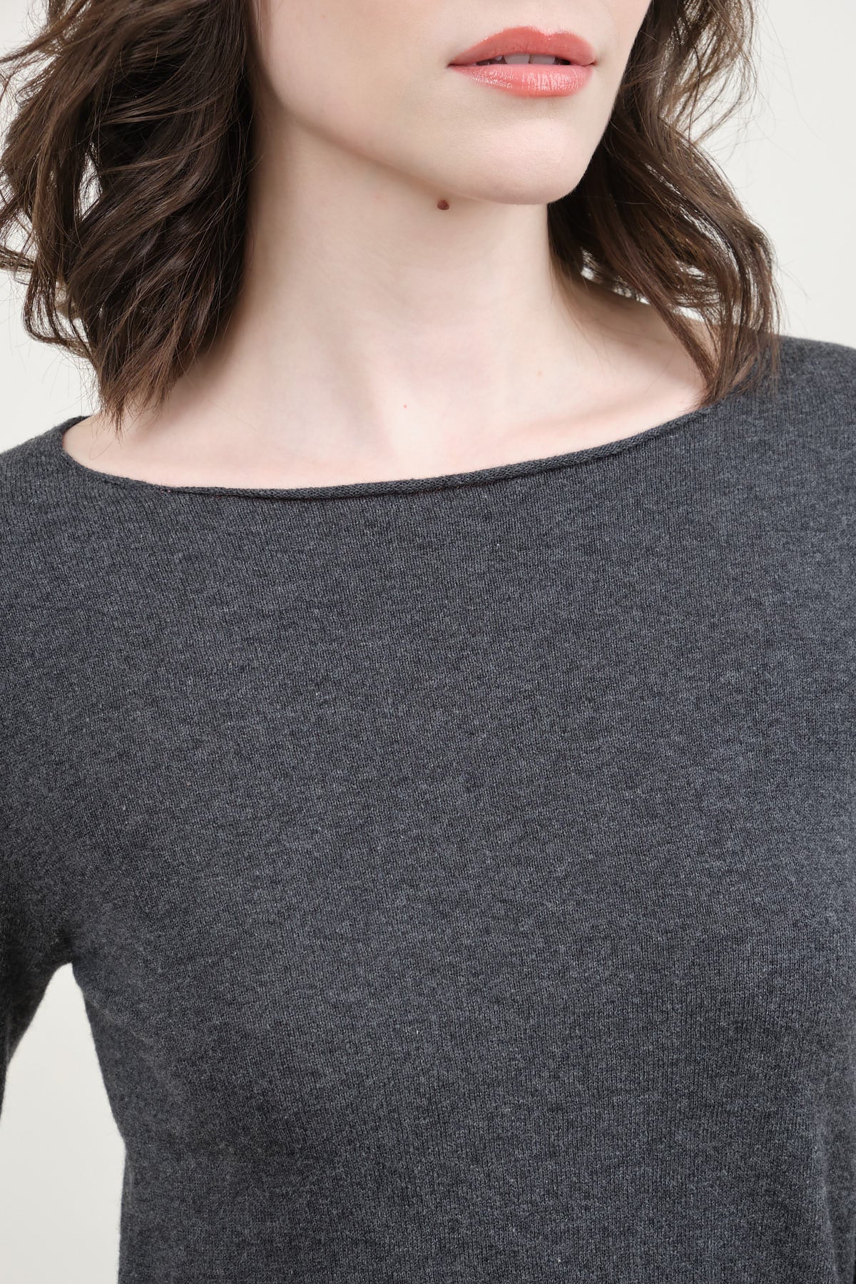 Neckline on Cotton Cashmere Pullover in Charcoal