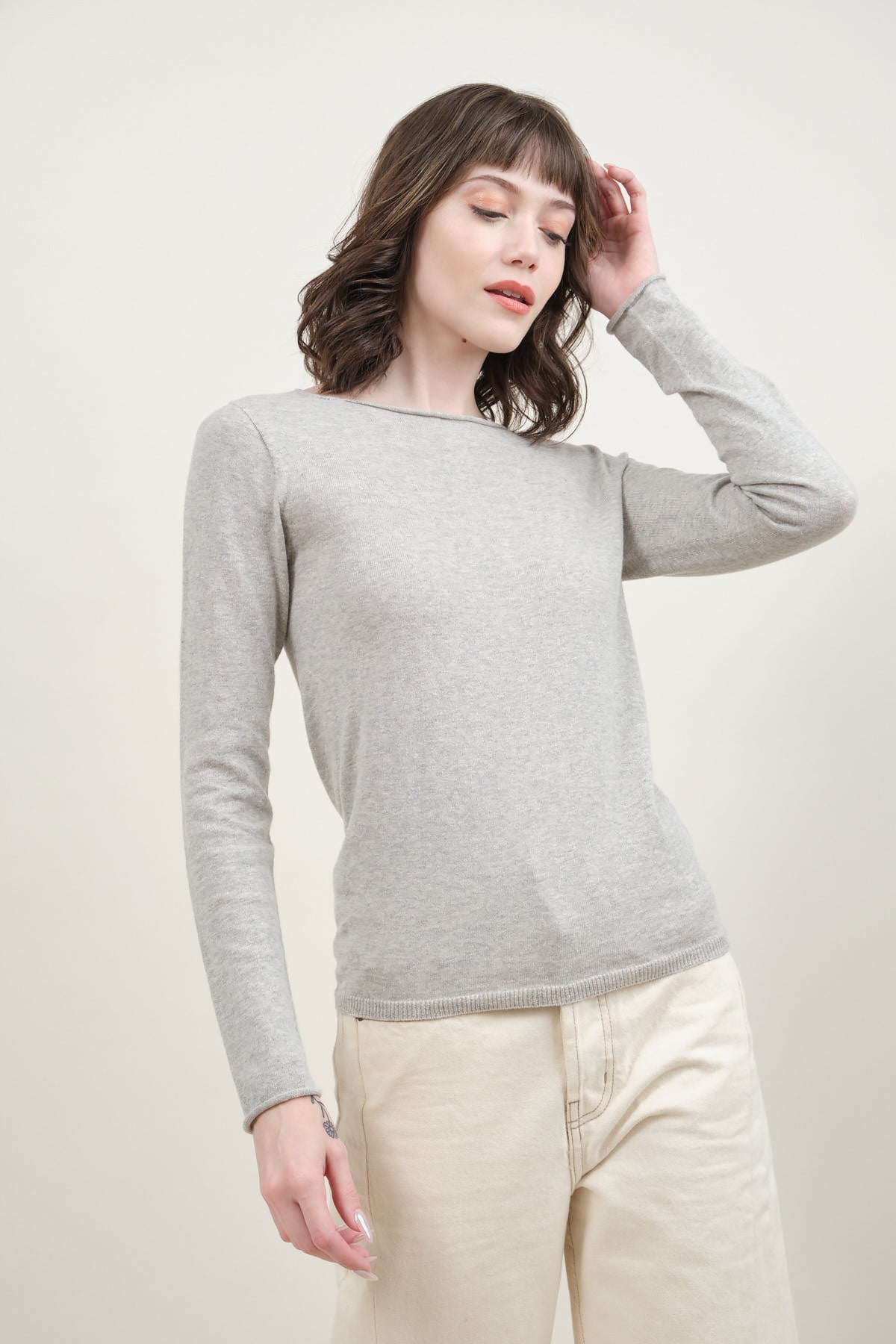 Cotton Cashmere Pullover in Gray