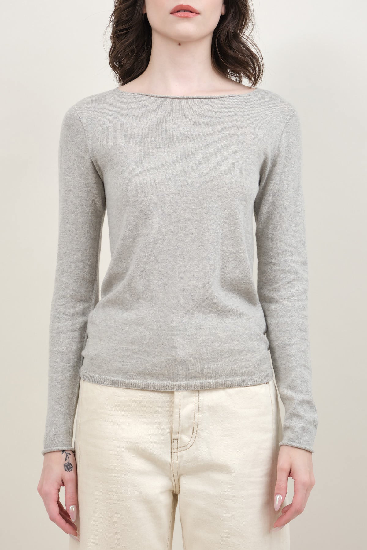 Front of Cotton Cashmere Pullover in Gray
