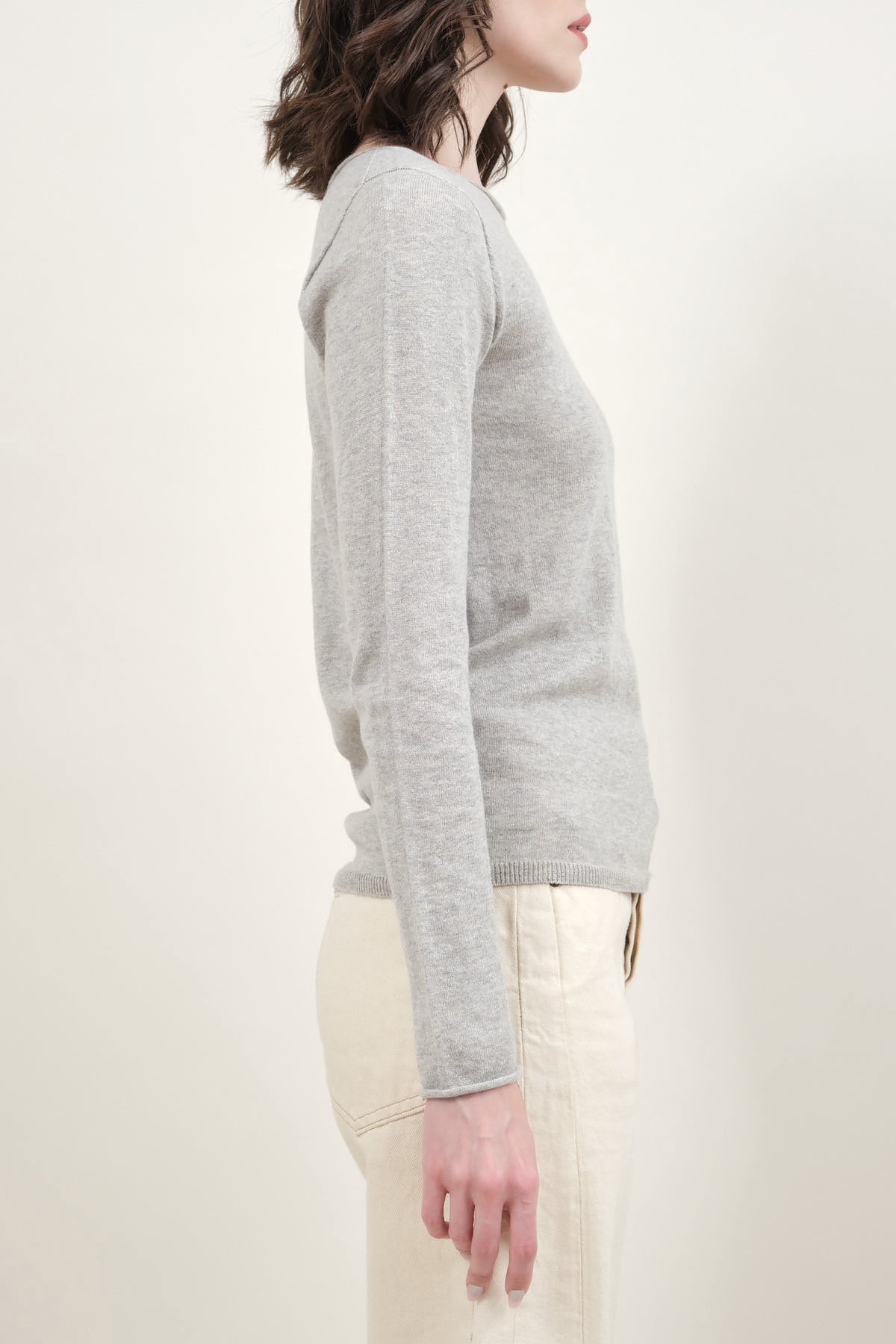 Side of Cotton Cashmere Pullover in Gray
