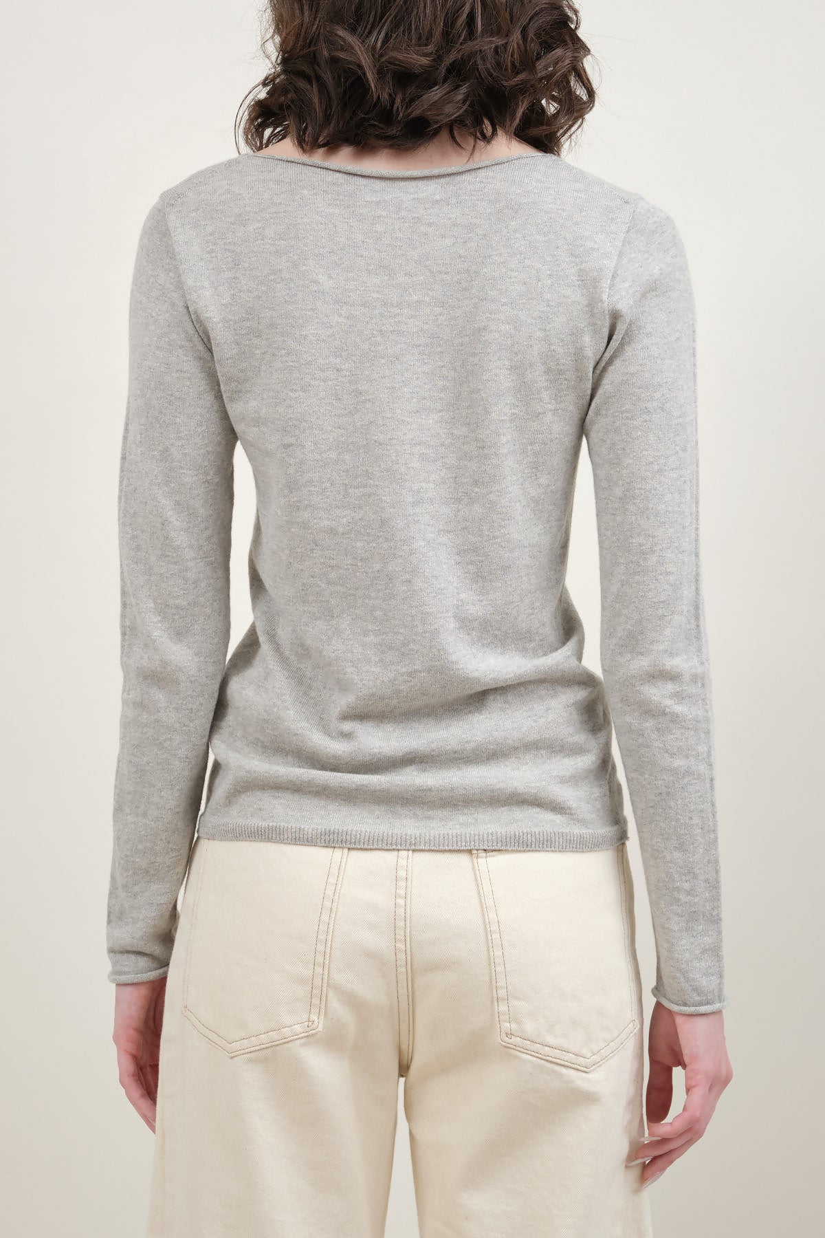 Back of Cotton Cashmere Pullover in Gray