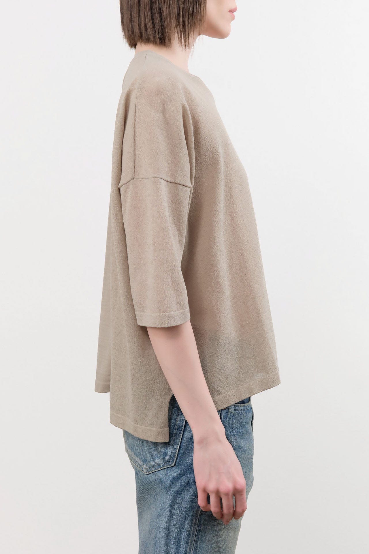 Evam Eva Apparel Womens Blouses Cotton Half Sleeve Pullover in Beige