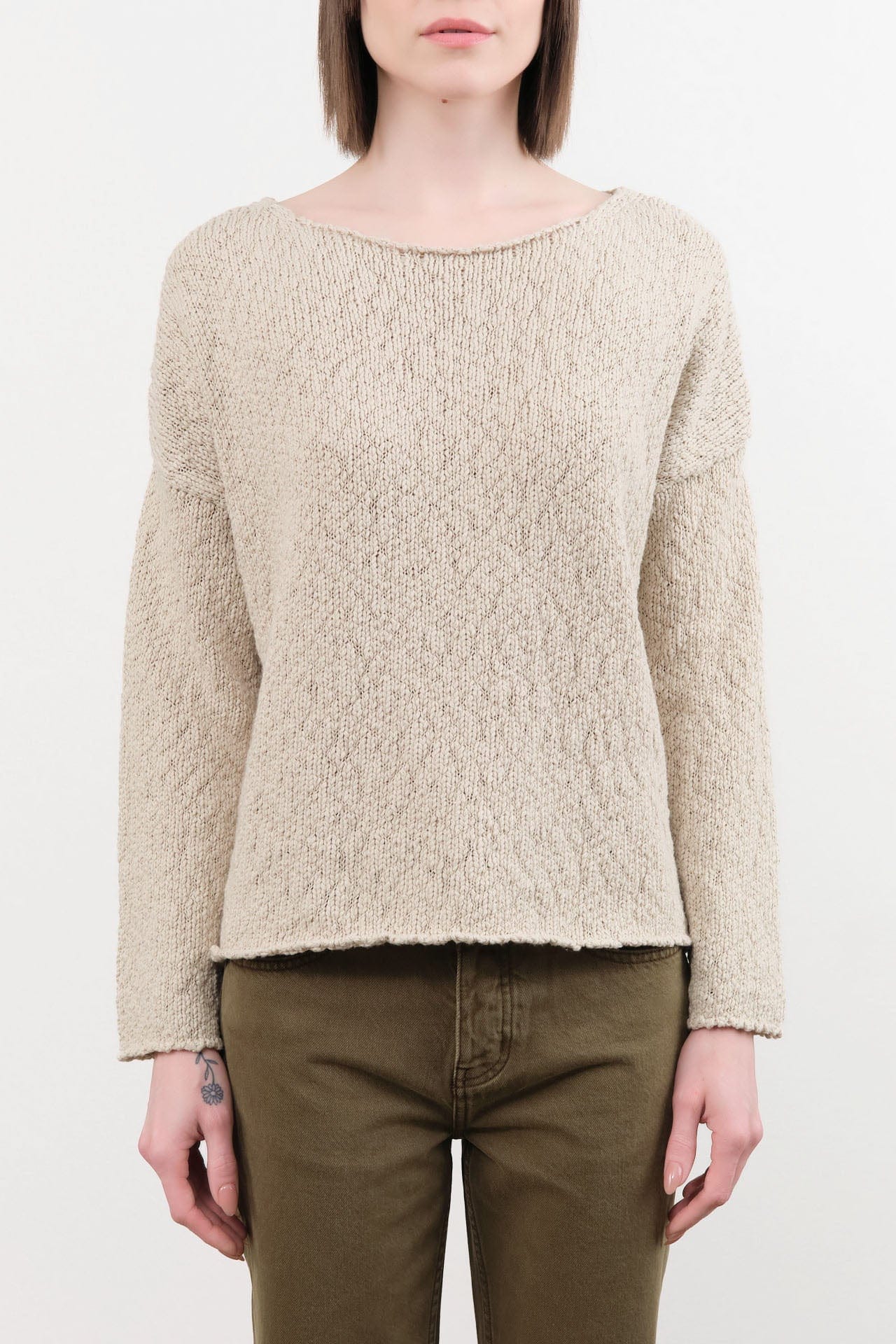 Evam Eva Apparel Womens Sweaters Cotton Slub Pullover in Ecru