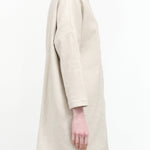 Side view of Linen Cotton No Collar Coat