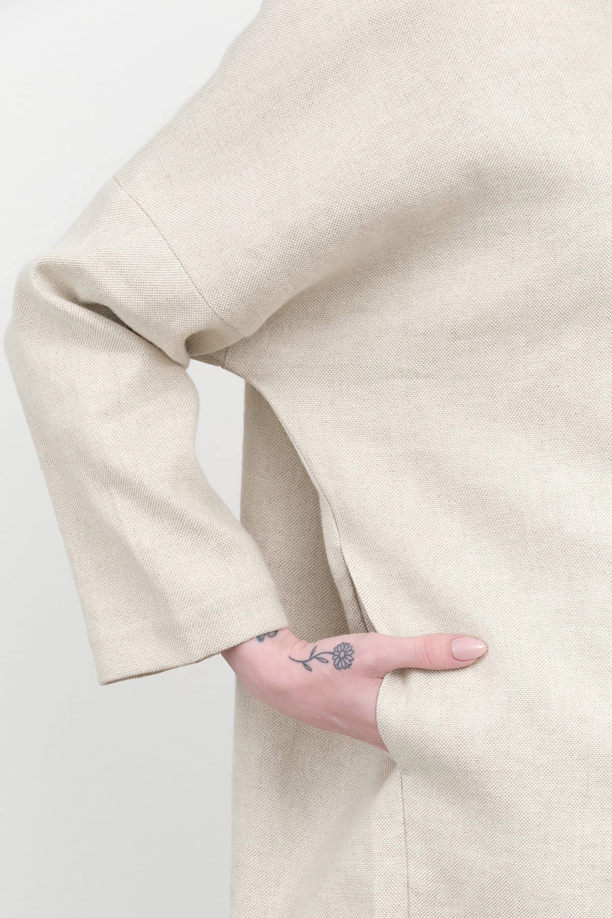 Sleeve view of Linen Cotton No Collar Coat