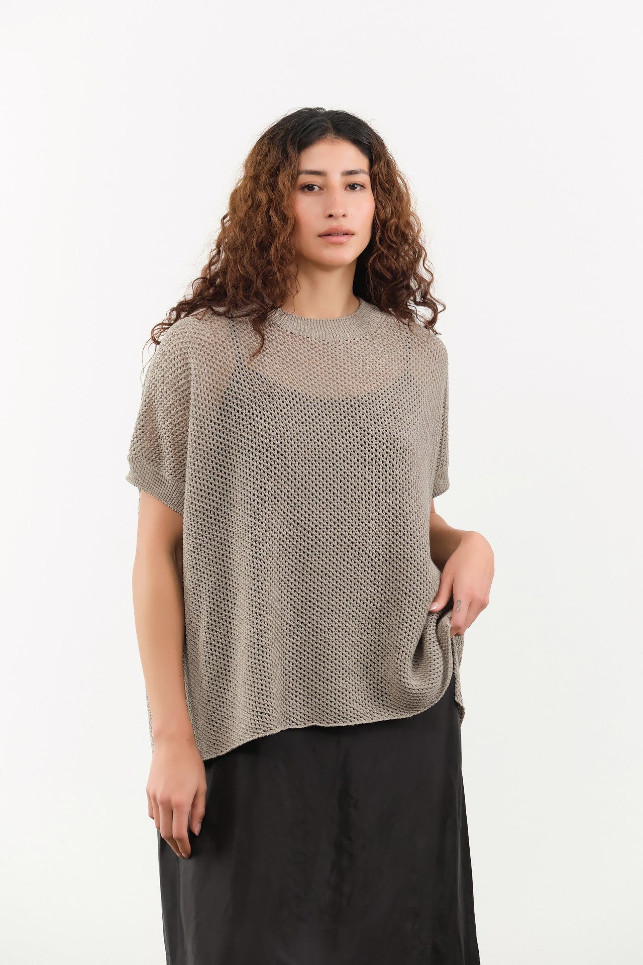 Evam Eva Apparel Womens Sweaters Linen Cotton Vest Flax / 1