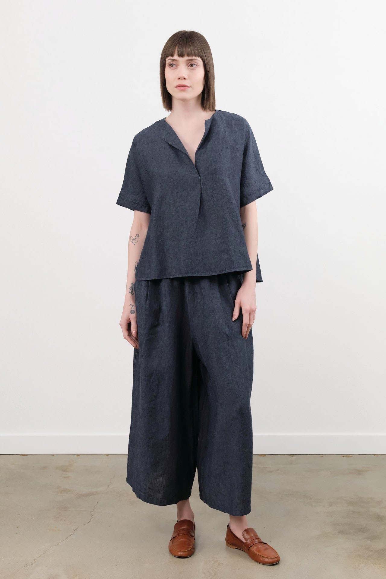 Evam Eva Apparel Womens Pants Linen Culottes Navy / One Size