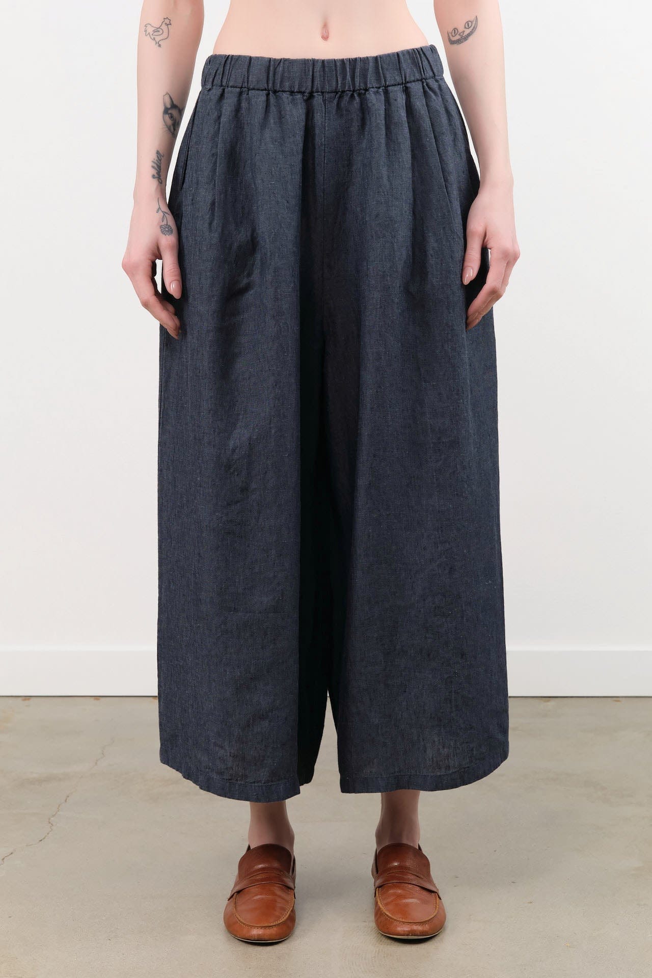 Evam Eva Apparel Womens Pants Linen Culottes Navy / One Size