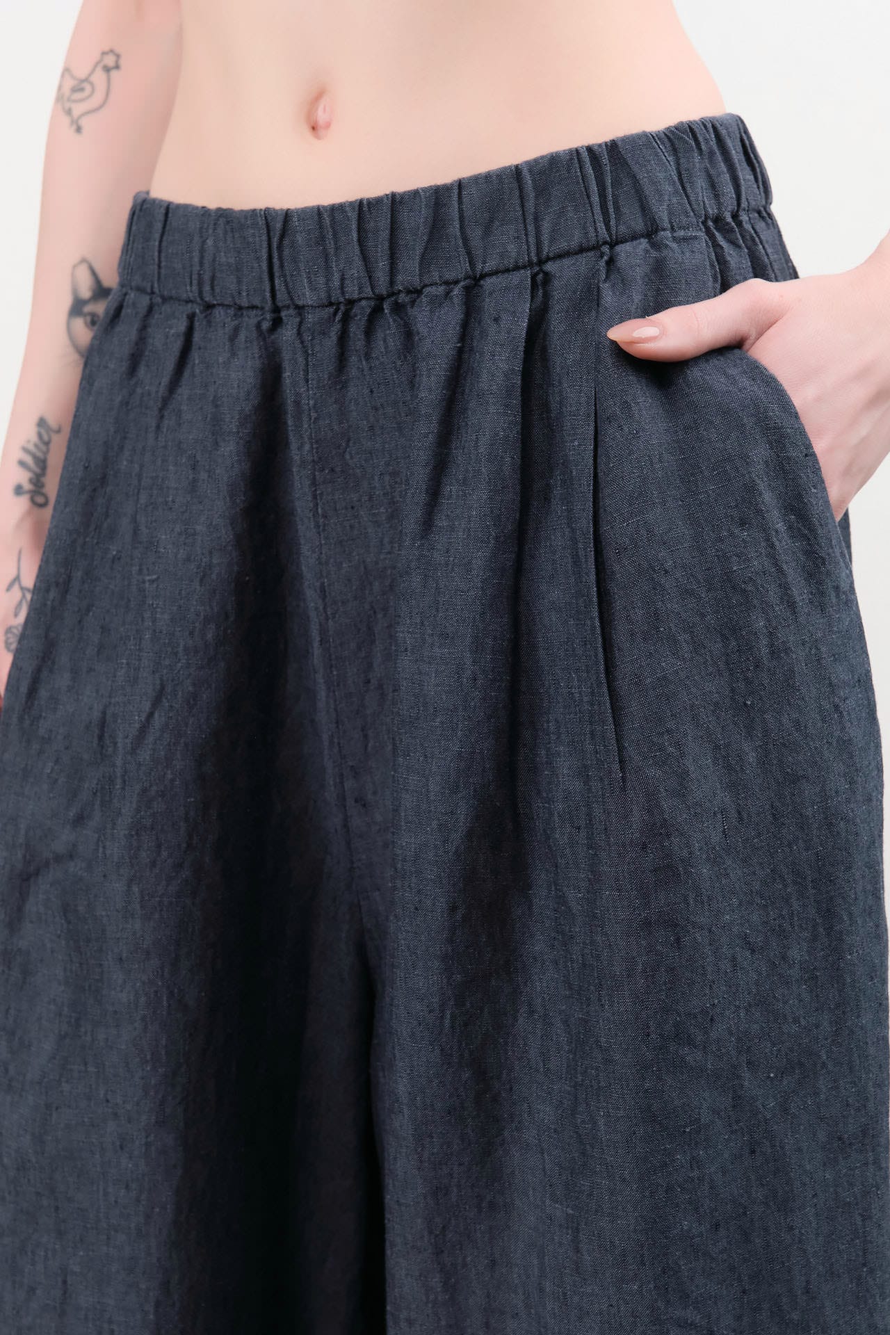 Evam Eva Apparel Womens Pants Linen Culottes Navy / One Size
