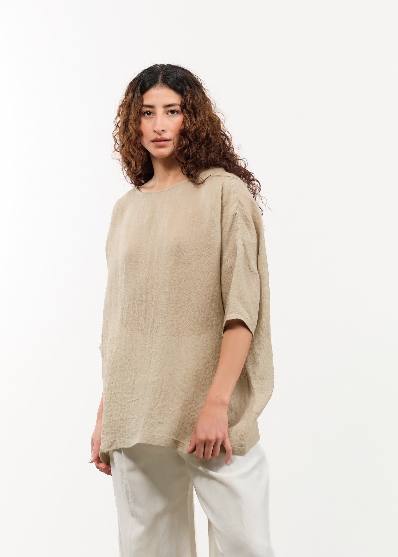 Evam Eva Apparel Womens Sweaters Linen Pullover in Amber Amber / One Size