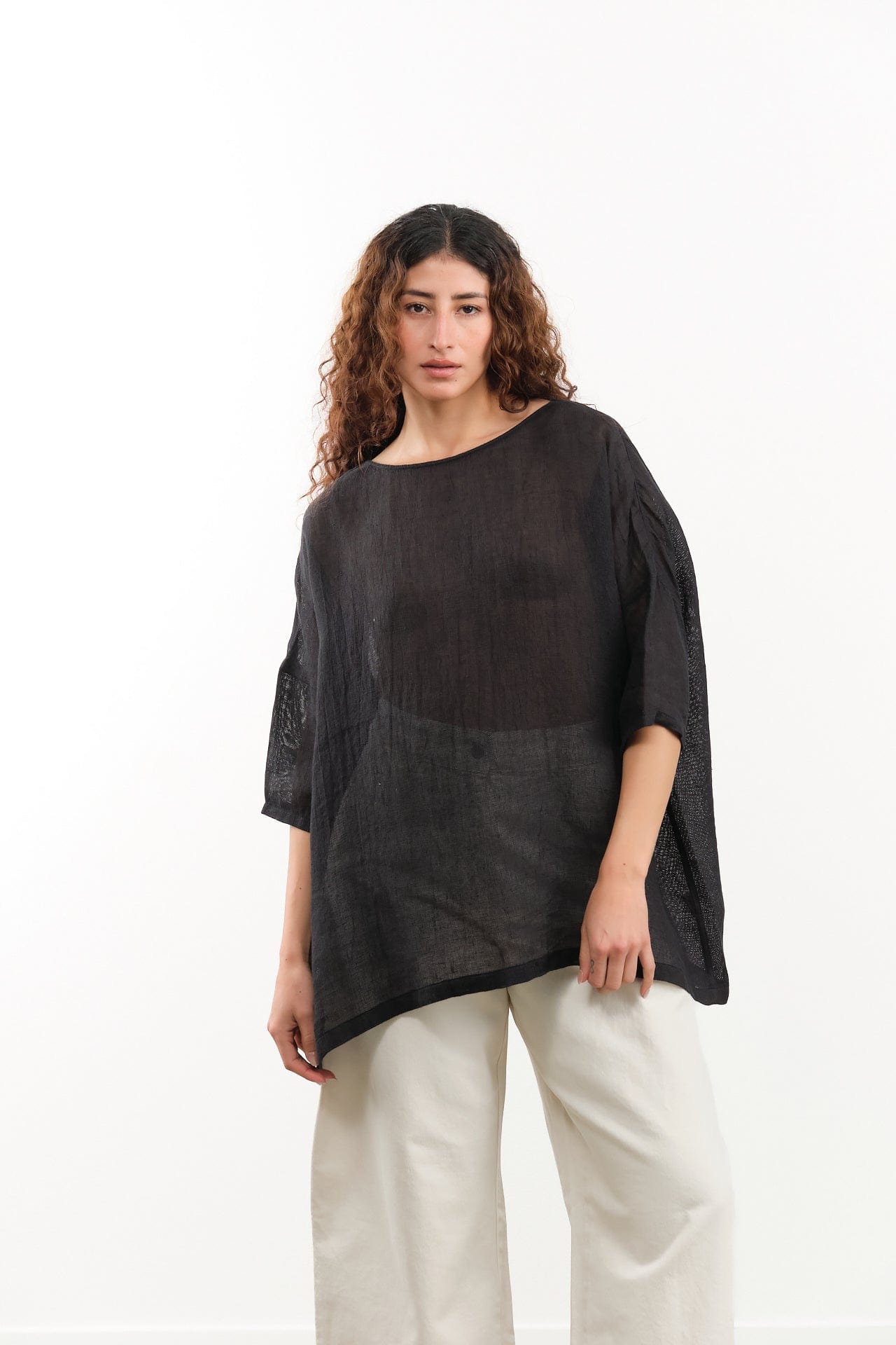Evam Eva Apparel Womens Sweaters Linen Pullover in Sumi Sumi / One Size
