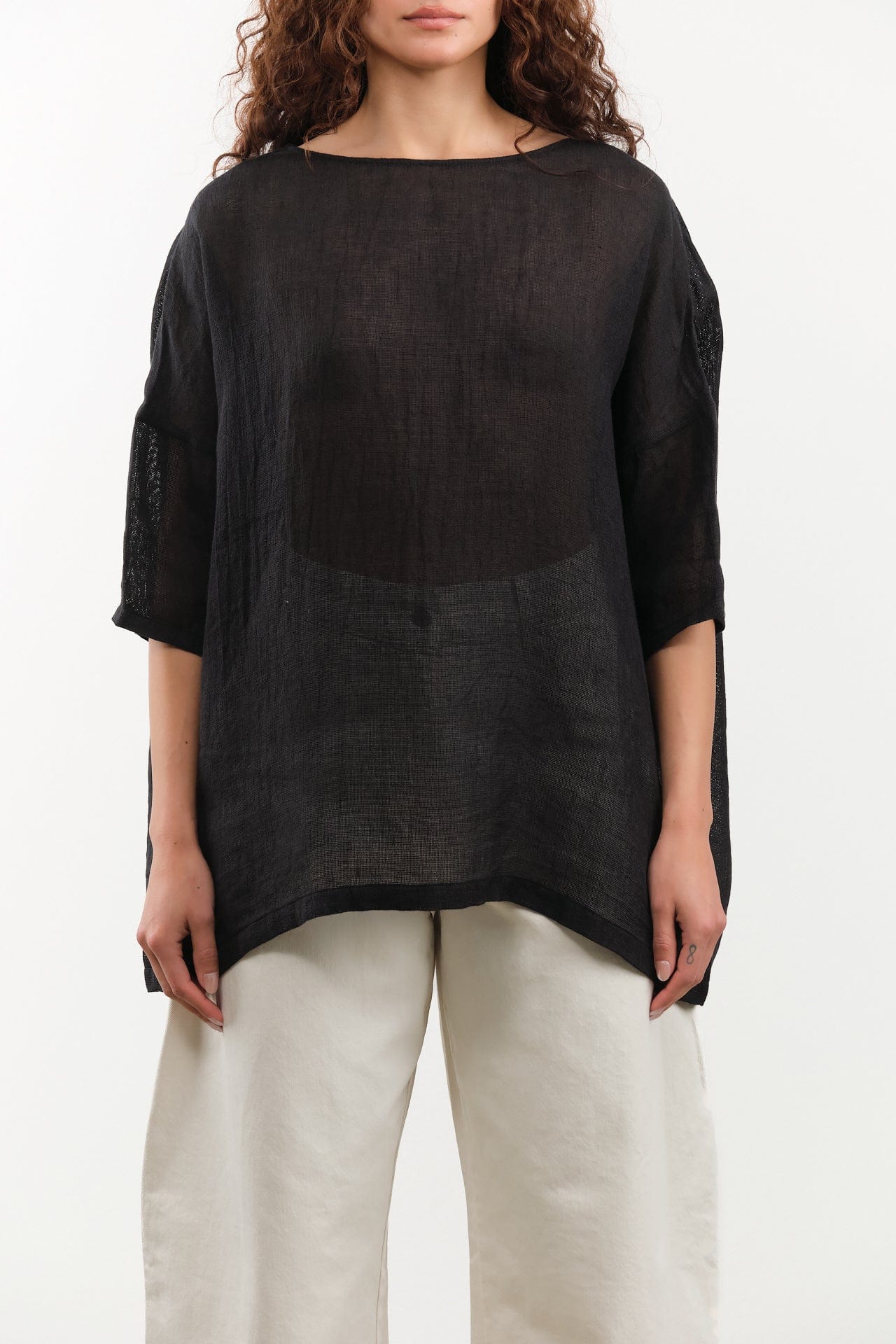 Evam Eva Apparel Womens Sweaters Linen Pullover in Sumi Sumi / One Size