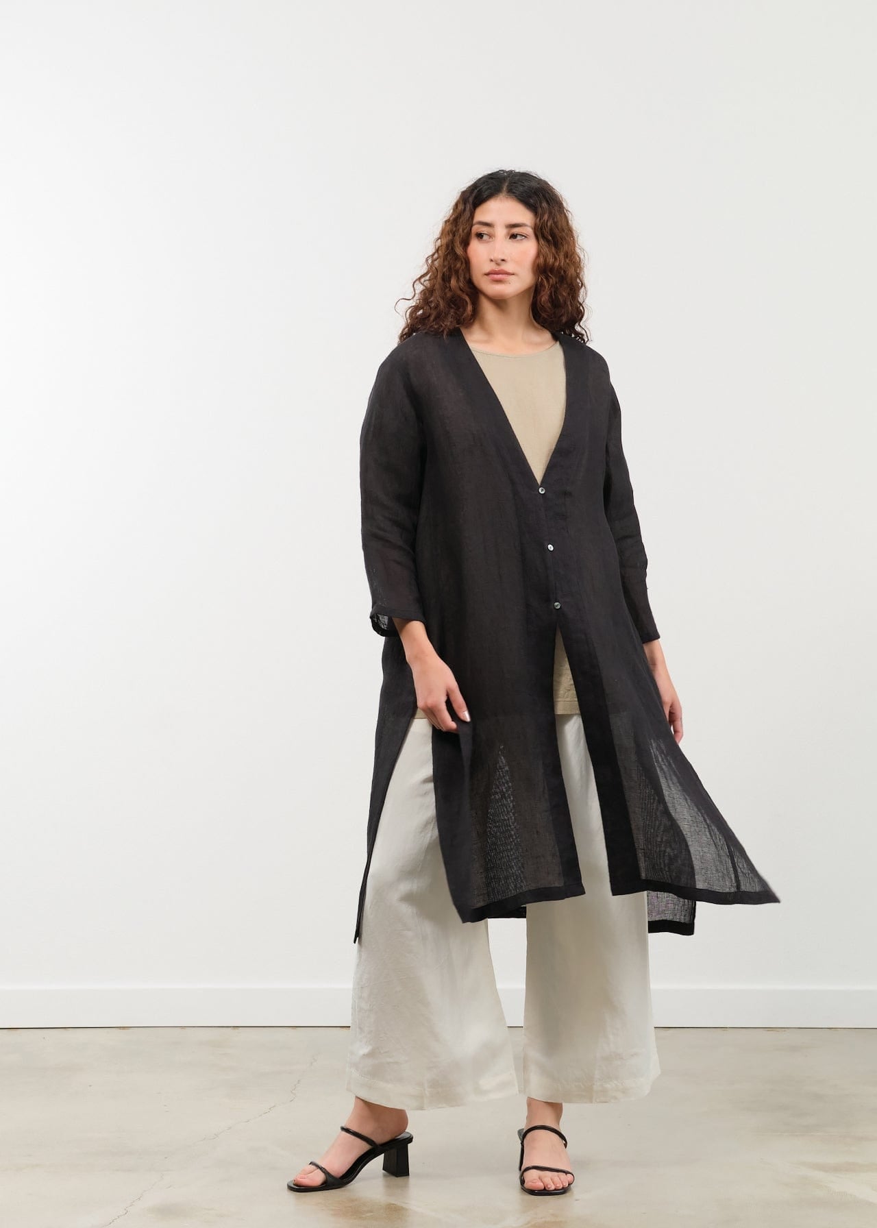 Evam Eva Apparel Womens Sweaters Linen Robe Sumi / One Size