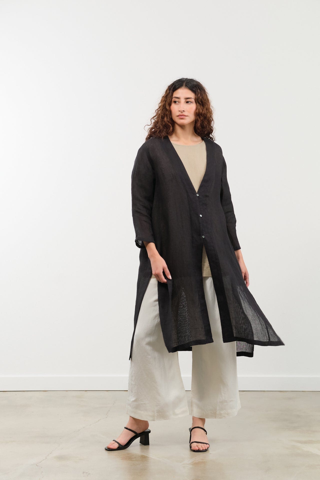 Evam Eva Apparel Womens Sweaters Linen Robe Sumi / One Size