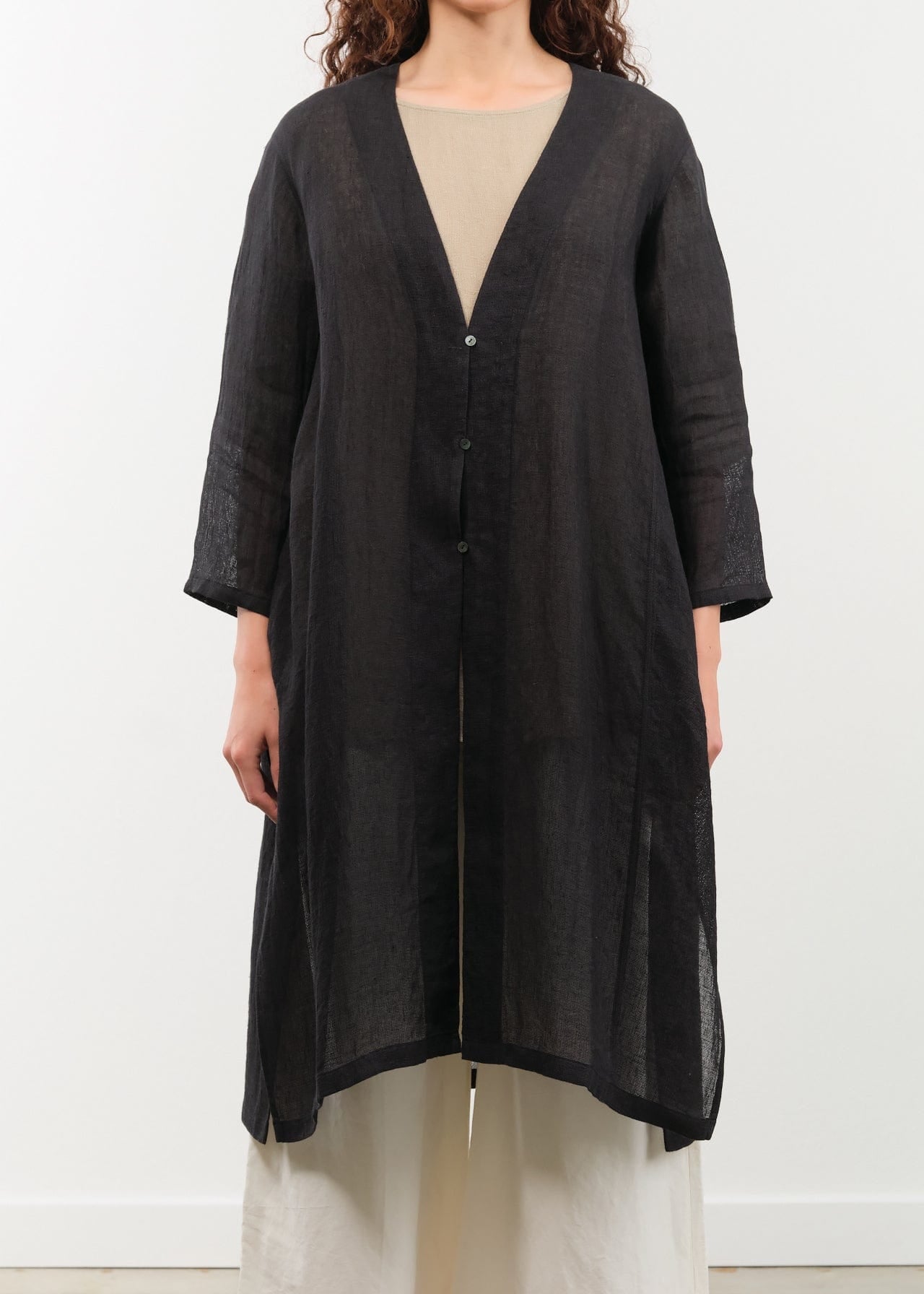 Evam Eva Apparel Womens Sweaters Linen Robe Sumi / One Size