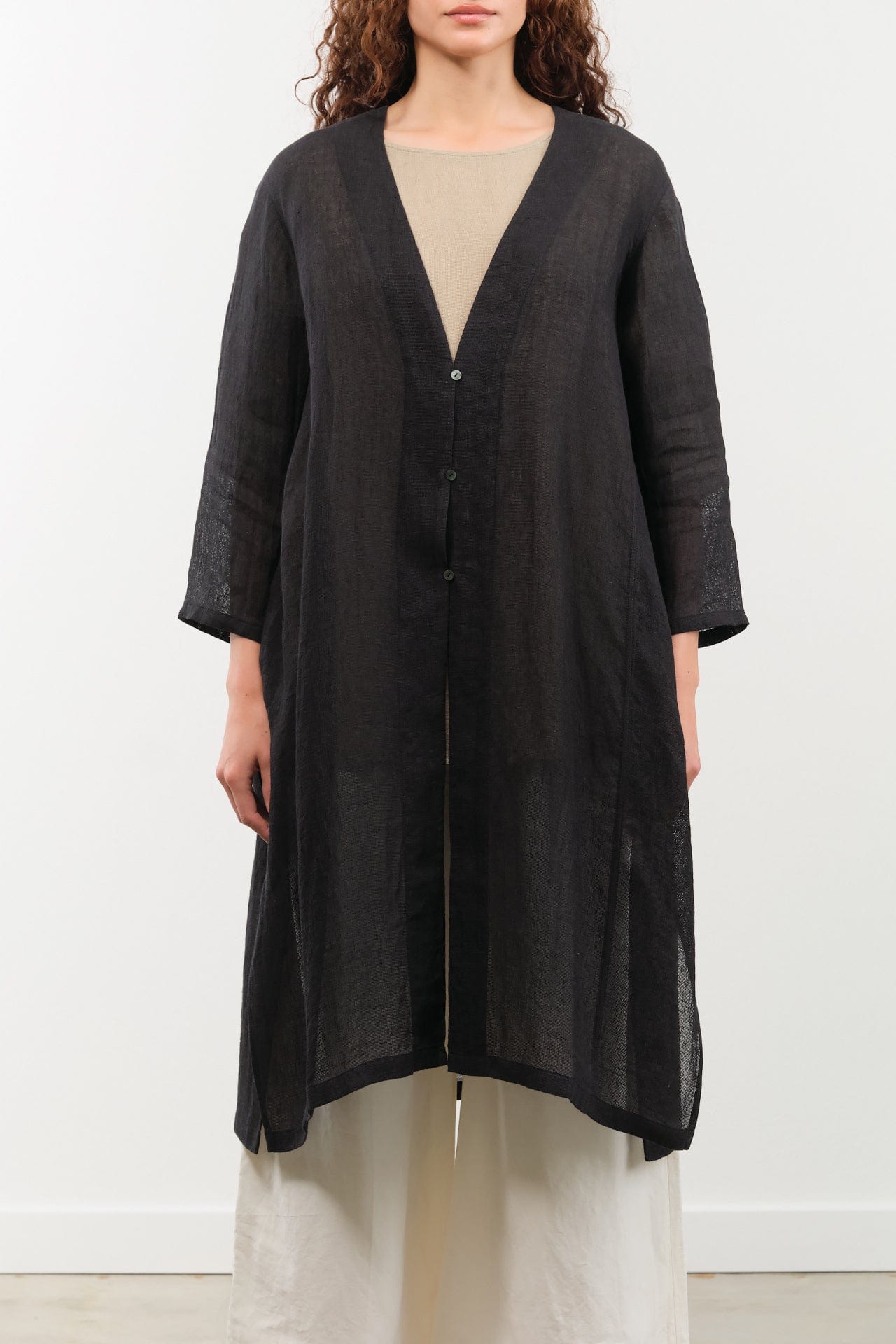 Evam Eva Apparel Womens Sweaters Linen Robe Sumi / One Size