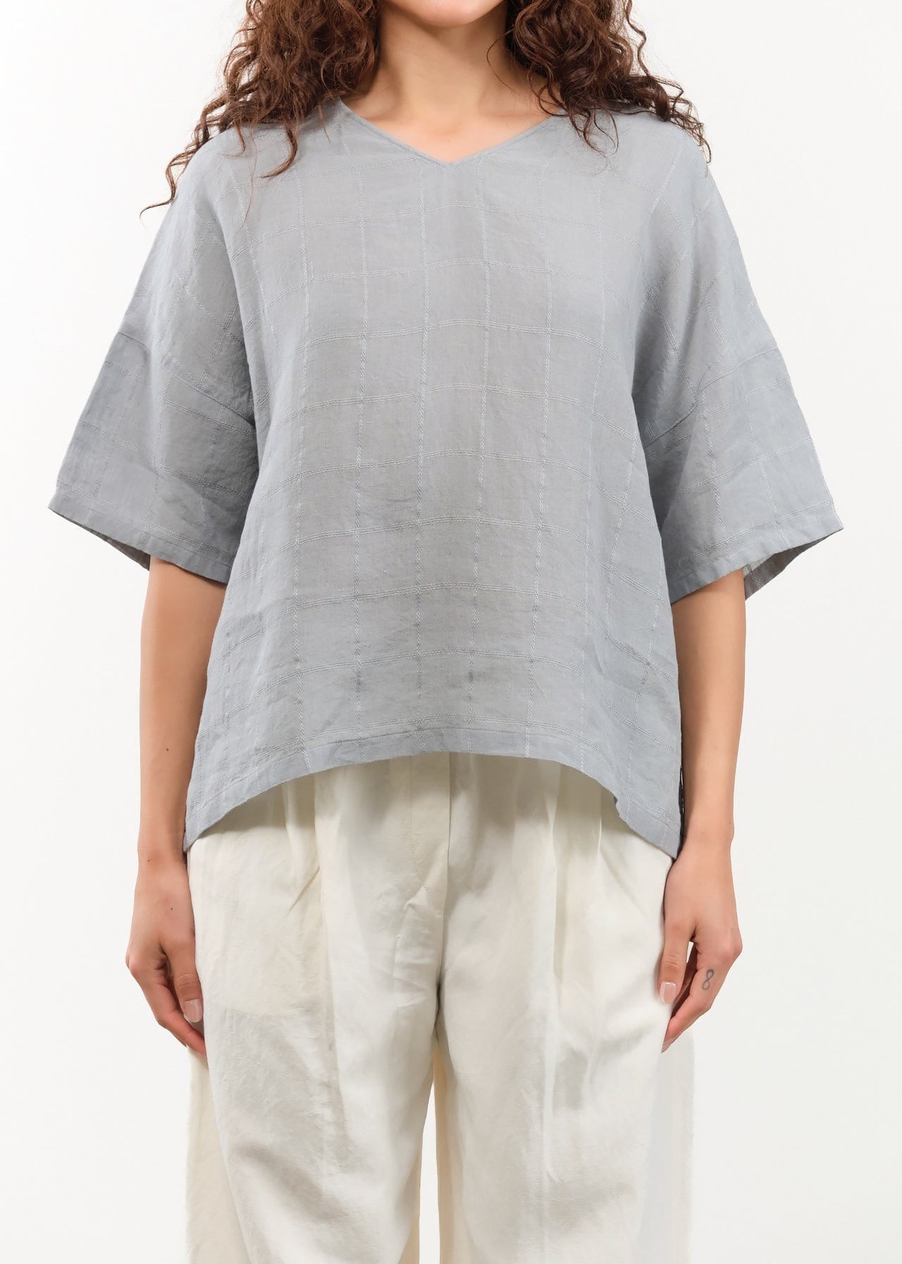 Evam Eva Apparel Womens Sweaters Linen Stitches Pullover in Fog Fog / One Size