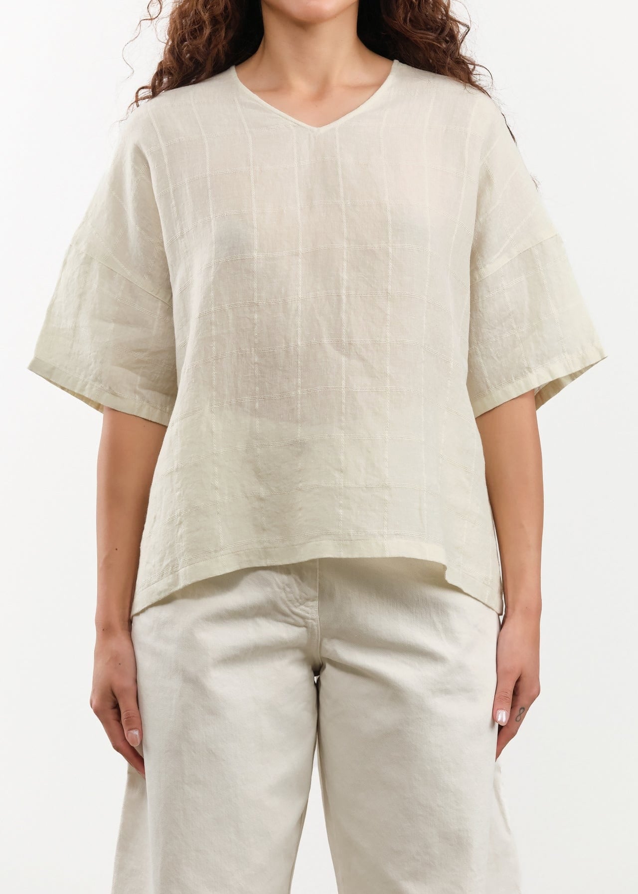 Evam Eva Apparel Womens Sweaters Linen Stitches Pullover in Ivory Ivory / One Size