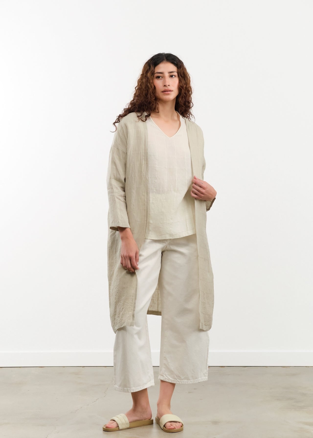 Evam Eva Apparel Womens Sweaters Linen Stitches Robe Grege / One Size