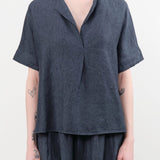 Evam Eva Apparel Womens Blouses Linen Tuck Pullover in Navy Navy / One Size