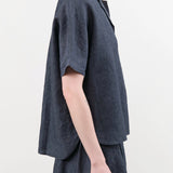 Evam Eva Apparel Womens Blouses Linen Tuck Pullover in Navy Navy / One Size