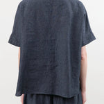 Evam Eva Apparel Womens Blouses Linen Tuck Pullover in Navy Navy / One Size