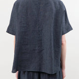 Evam Eva Apparel Womens Blouses Linen Tuck Pullover in Navy Navy / One Size